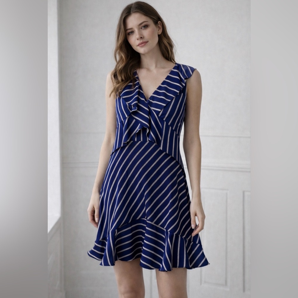 Banana Republic Blue and White Striped Midi Dress